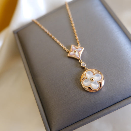 [Garvey]STAR AND SUN WHITE MOP 2 MOTIF ROSE GOLD NECKLACE