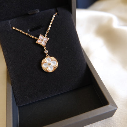 [Garvey ]STAR AND SUN WHITE MOP 2 MOTIF PINK GOLD NECKLACE