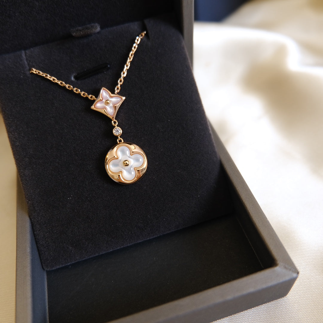 [Garvey]STAR AND SUN WHITE MOP 2 MOTIF ROSE GOLD NECKLACE