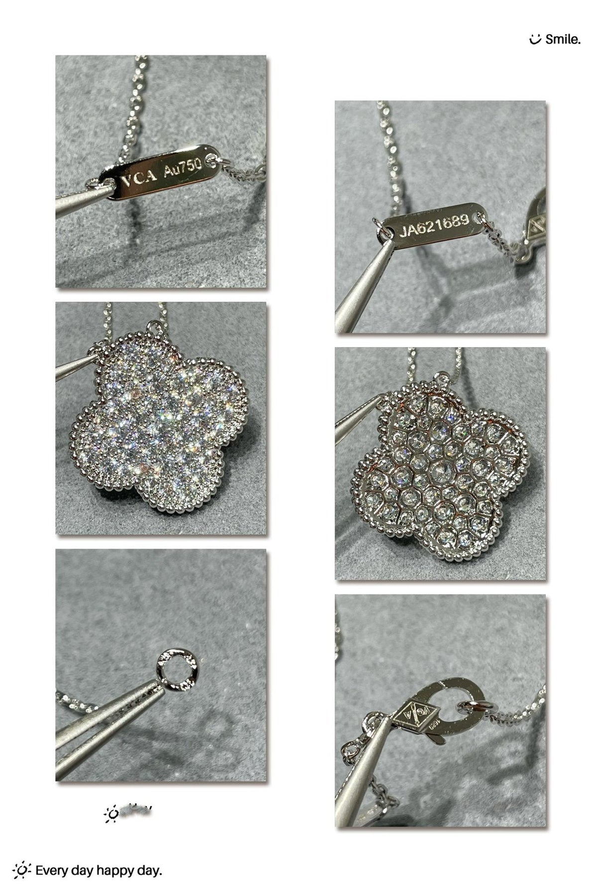 [Garvey ]CLOVER 25MM LARGE PENDANT DIAMOND PAVED SILVER NECKLACE