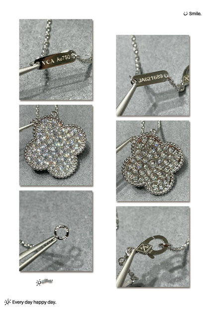 [Garvey ]CLOVER 25MM LARGE PENDANT DIAMOND PAVED SILVER NECKLACE
