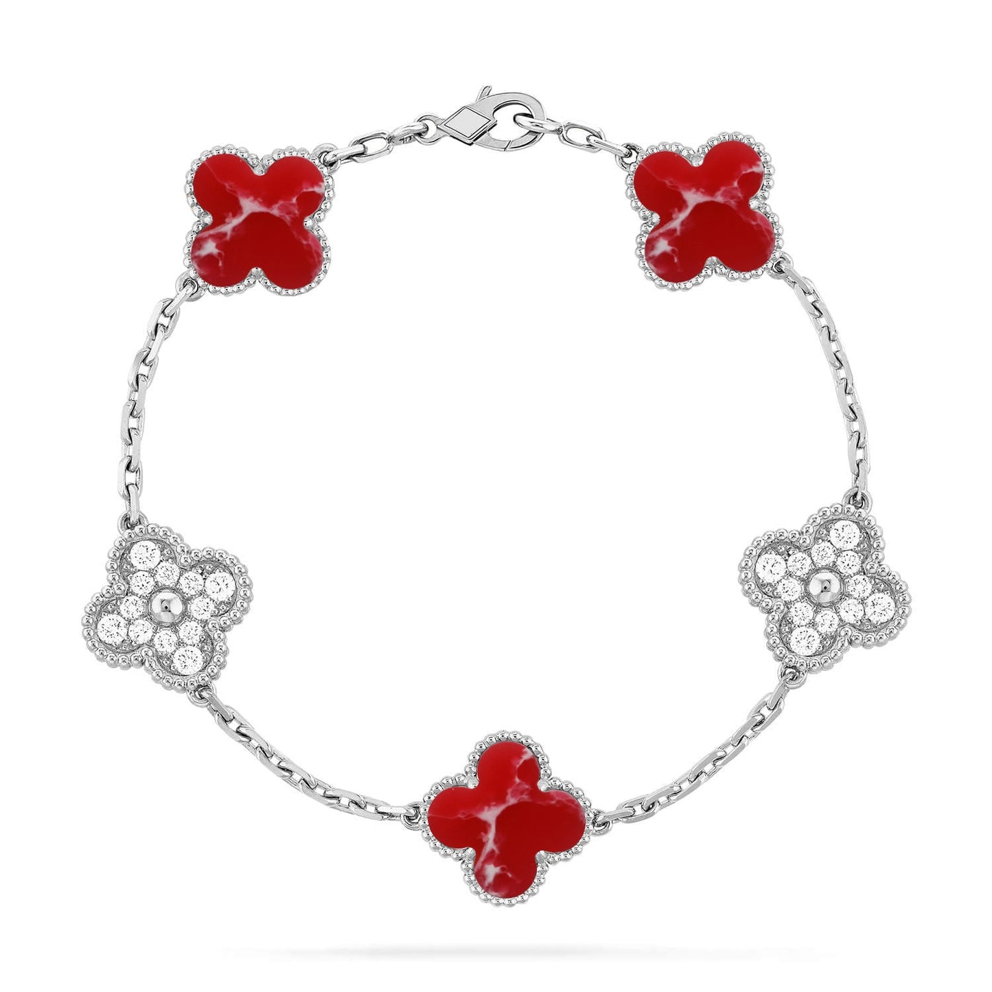 [Garvey]LUCKY CLOVER 5-MOTIF BRACELET - RED LARIMAR COLLECTION