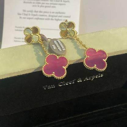 [Garvey]NEW CLOVER 2 MOTIF PINK ENAMEL EARRINGS