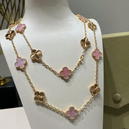 [Garvey ]CLOVER 20 MOTIFS LASER PINK MOP NECKLACE