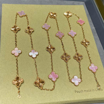 [Garvey ]CLOVER 20 MOTIFS LASER PINK MOP NECKLACE