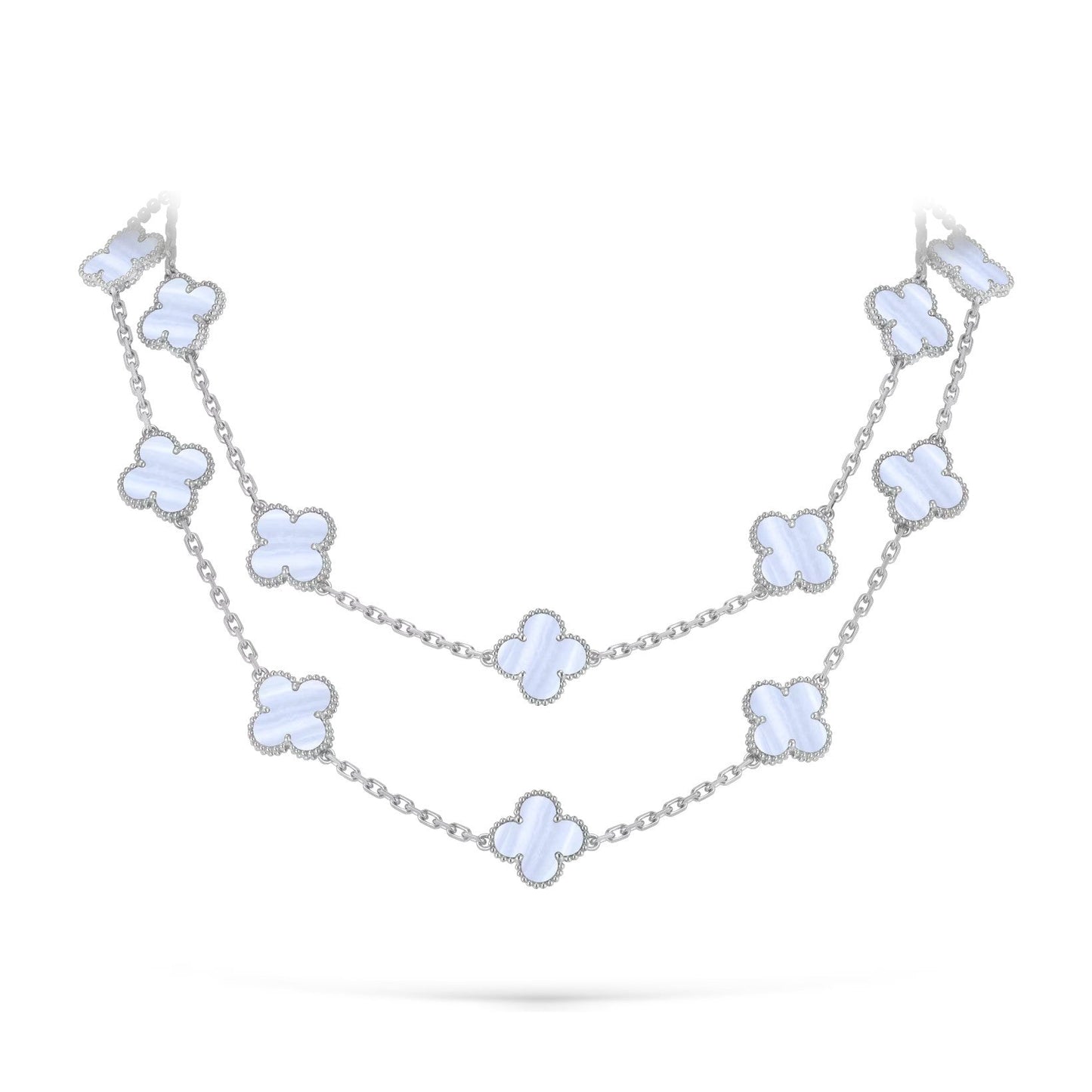 [Garvey]CLASSIC 20-MOTIF LUCKY CLOVER LONG NECKLACE WHITE GOLD COLLECTION