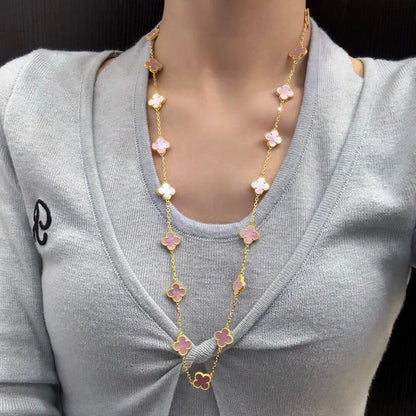 [Garvey ]CLOVER 20 MOTIFS PINK MOP NECKLACE