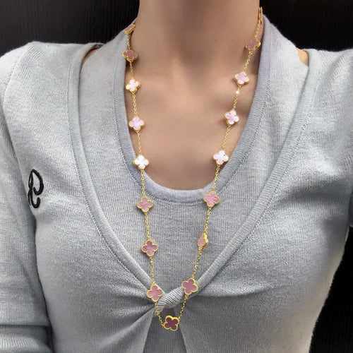[Garvey ]CLOVER 20 MOTIFS PINK MOP NECKLACE