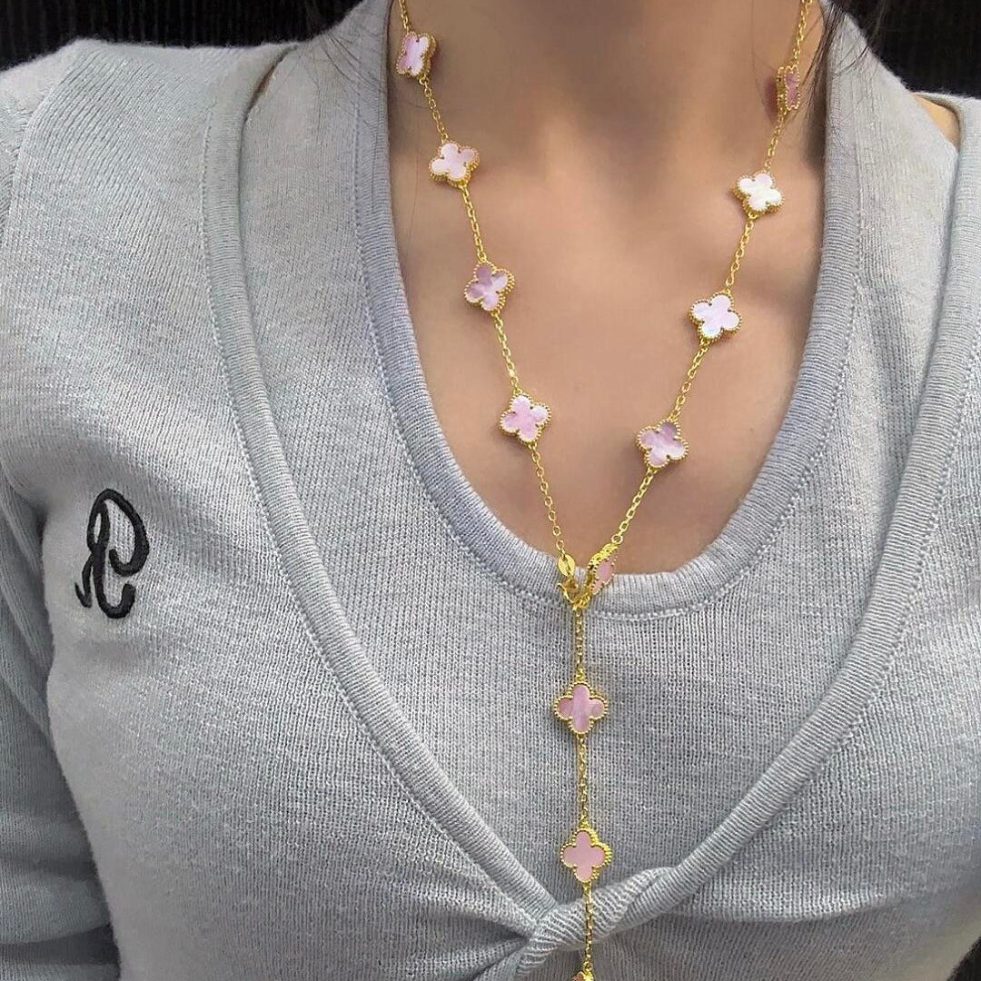 [Garvey ]CLOVER 20 MOTIFS PINK MOP NECKLACE