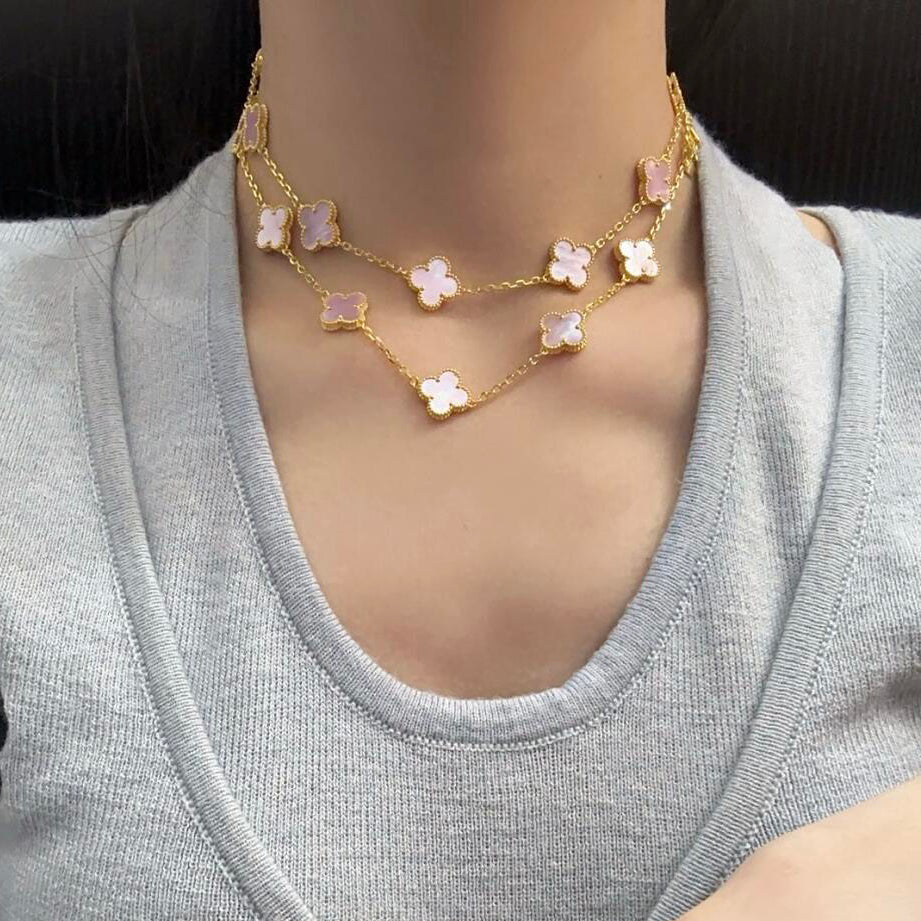 [Garvey ]CLOVER 20 MOTIFS PINK MOP NECKLACE