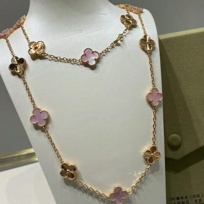 [Garvey ]CLOVER 20 MOTIFS LASER PINK MOP NECKLACE