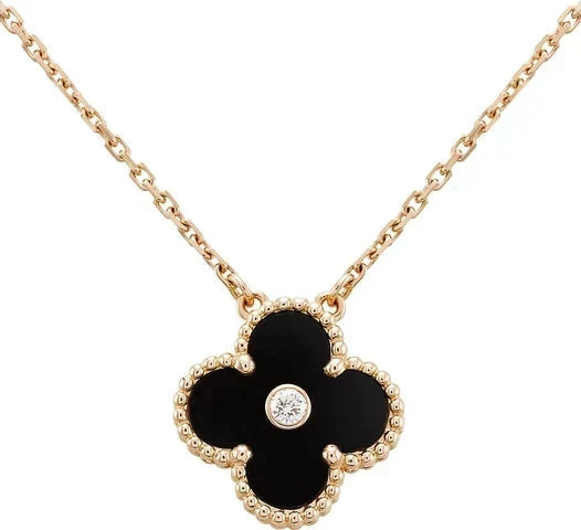[Garvey ]CLOVER 15MM DIAMOND ONYX NECKLACE