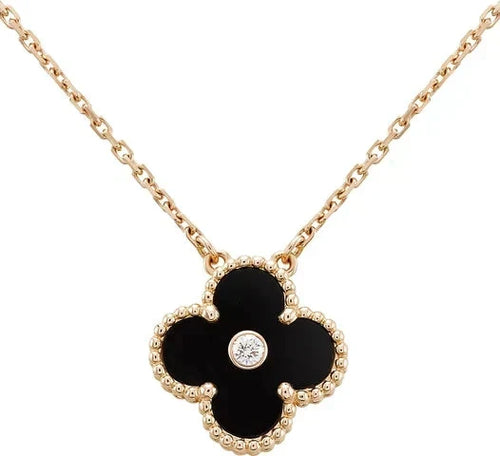 [Garvey ]CLOVER 15MM DIAMOND ONYX NECKLACE