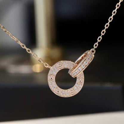 [Garvey ]LOVE 7.6MM NECKLACE ROSE GOLD AND SILVER  FULL DIAMOND