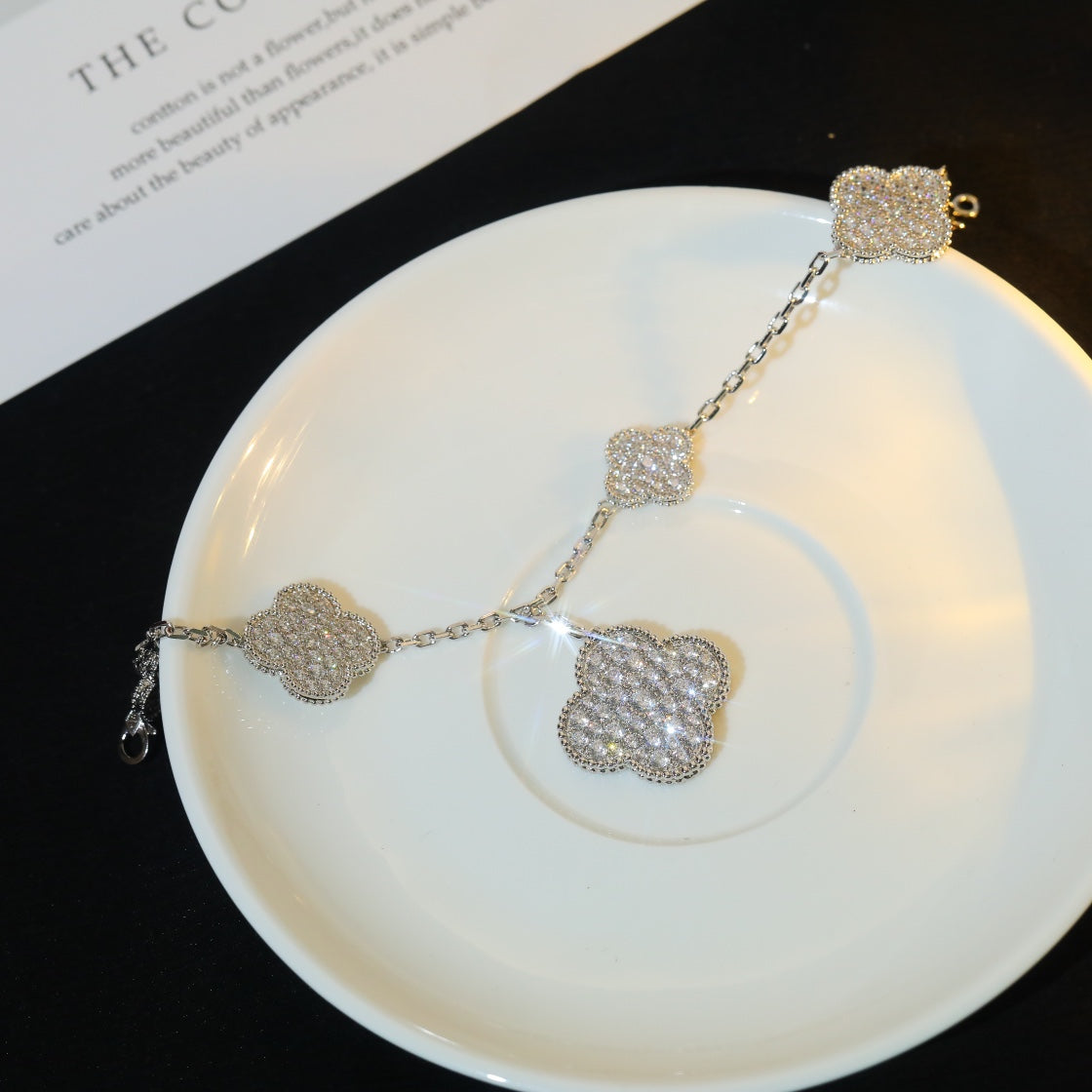 [Garvey ]CLOVER BRACELET 5 MOTIF SILVER DIAMOND PAVED