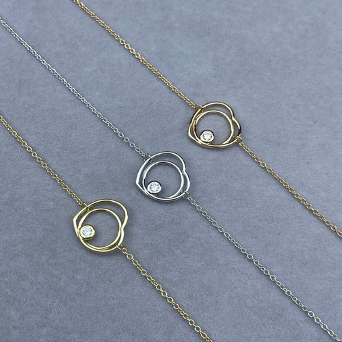 [Garvey]HOLLOW HEART SINGLE DIAMOND BRACELET