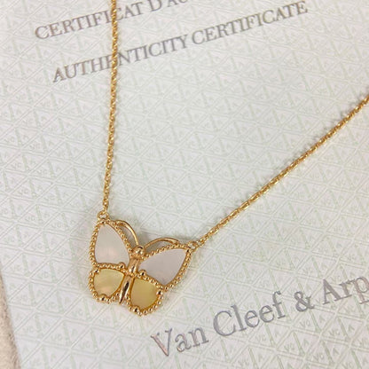 [Garvey]NEW ROSE GOLD WHITE MOTHER OF PEARL BUTTERFLY NECKLACE