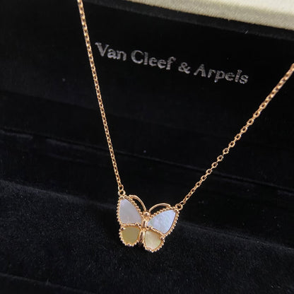 [Garvey]NEW ROSE GOLD WHITE MOTHER OF PEARL BUTTERFLY NECKLACE