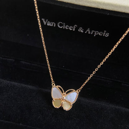 [Garvey]NEW ROSE GOLD WHITE MOTHER OF PEARL BUTTERFLY NECKLACE