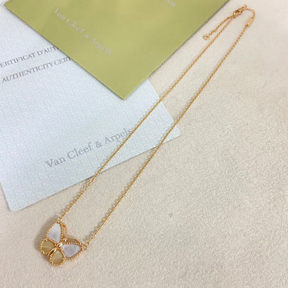 [Garvey]NEW ROSE GOLD WHITE MOTHER OF PEARL BUTTERFLY NECKLACE