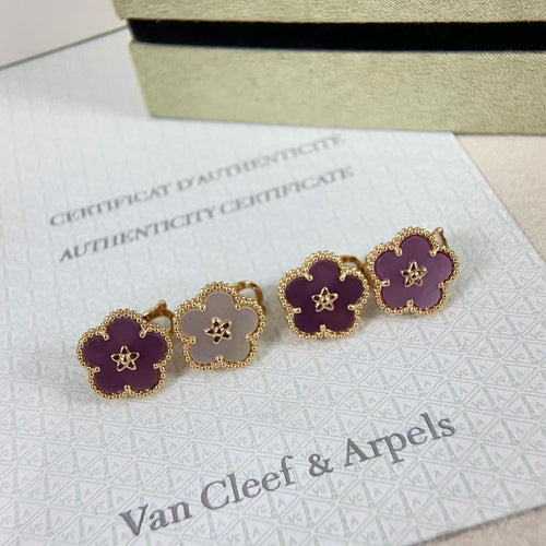 [Garvey]NEW PURPLE PLUM FRAGRANCE PLUM BLOSSOM GOLD EARRINGS