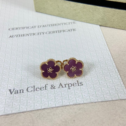 [Garvey]NEW PURPLE PLUM FRAGRANCE PLUM BLOSSOM GOLD EARRINGS