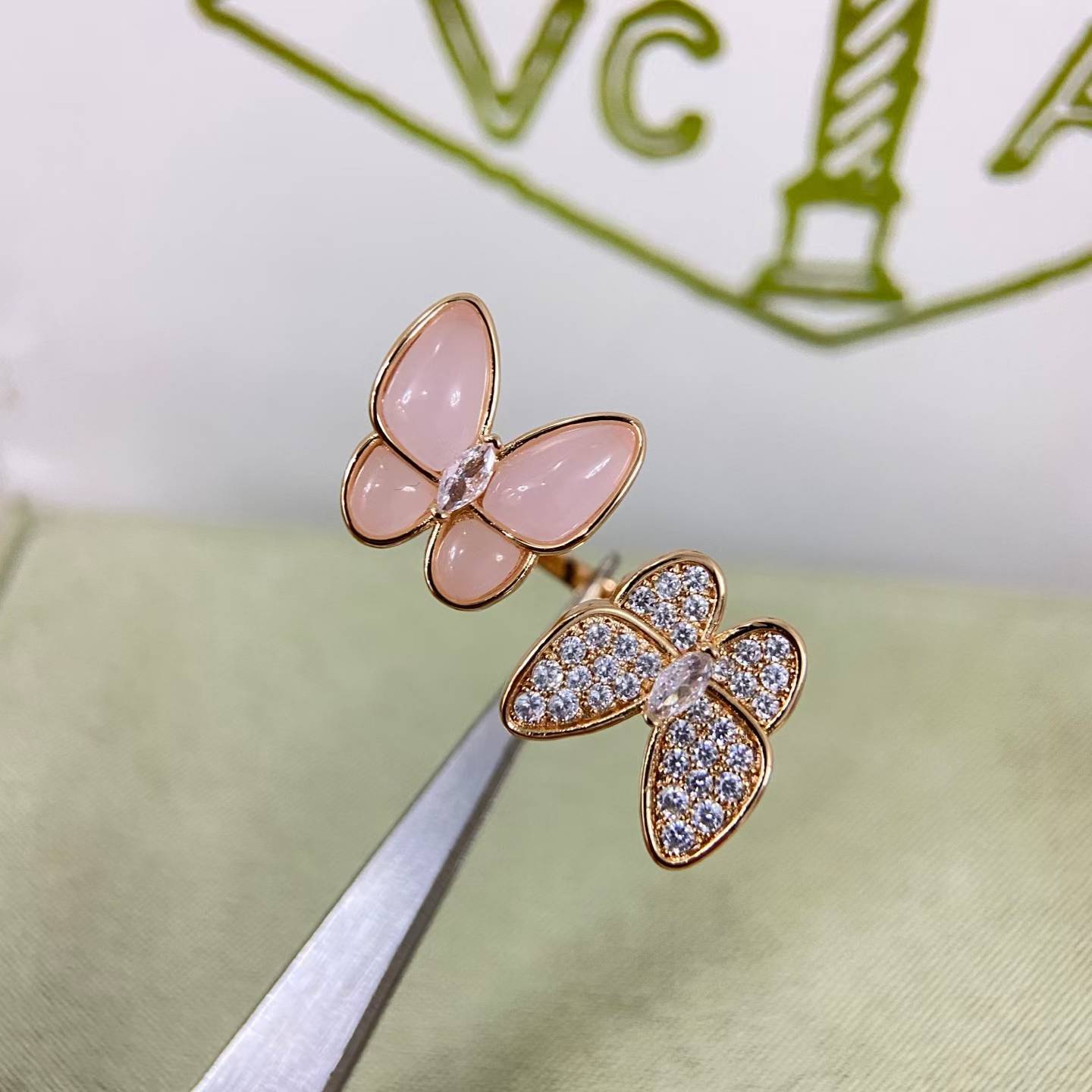 [Garvey]TWIN BUTTERFLY NEW DIAMOND & PINK BUTTERFLY RING