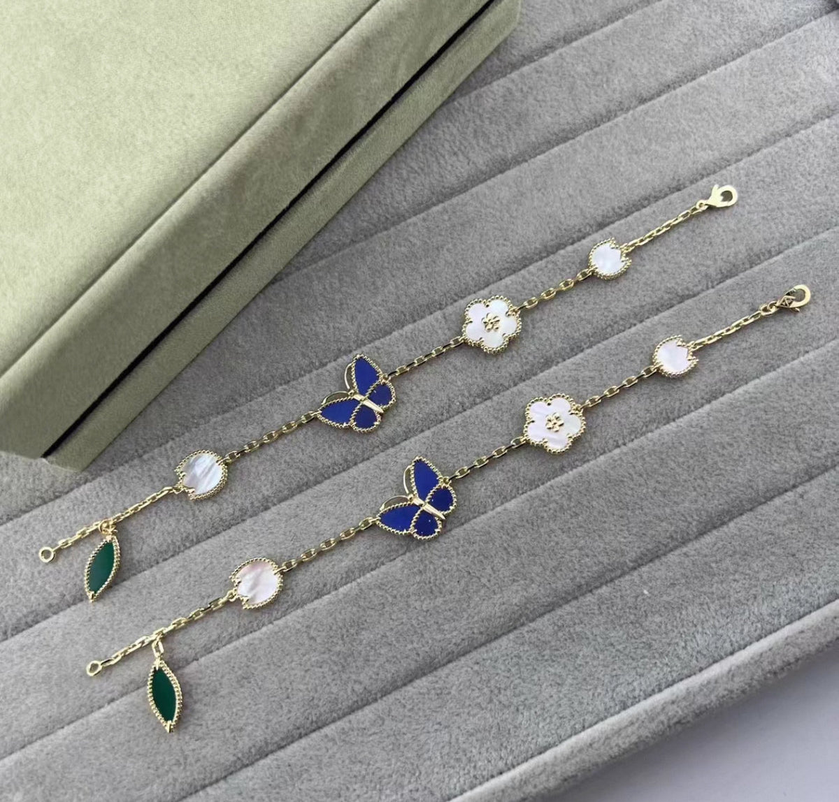 [Garvey ]LUCKY SPRING GOLD BLUESTONE WHITE MOTHER-OF-PEARL BRACELET