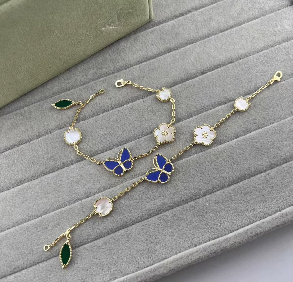 [Garvey ]LUCKY SPRING GOLD BLUESTONE WHITE MOTHER-OF-PEARL BRACELET