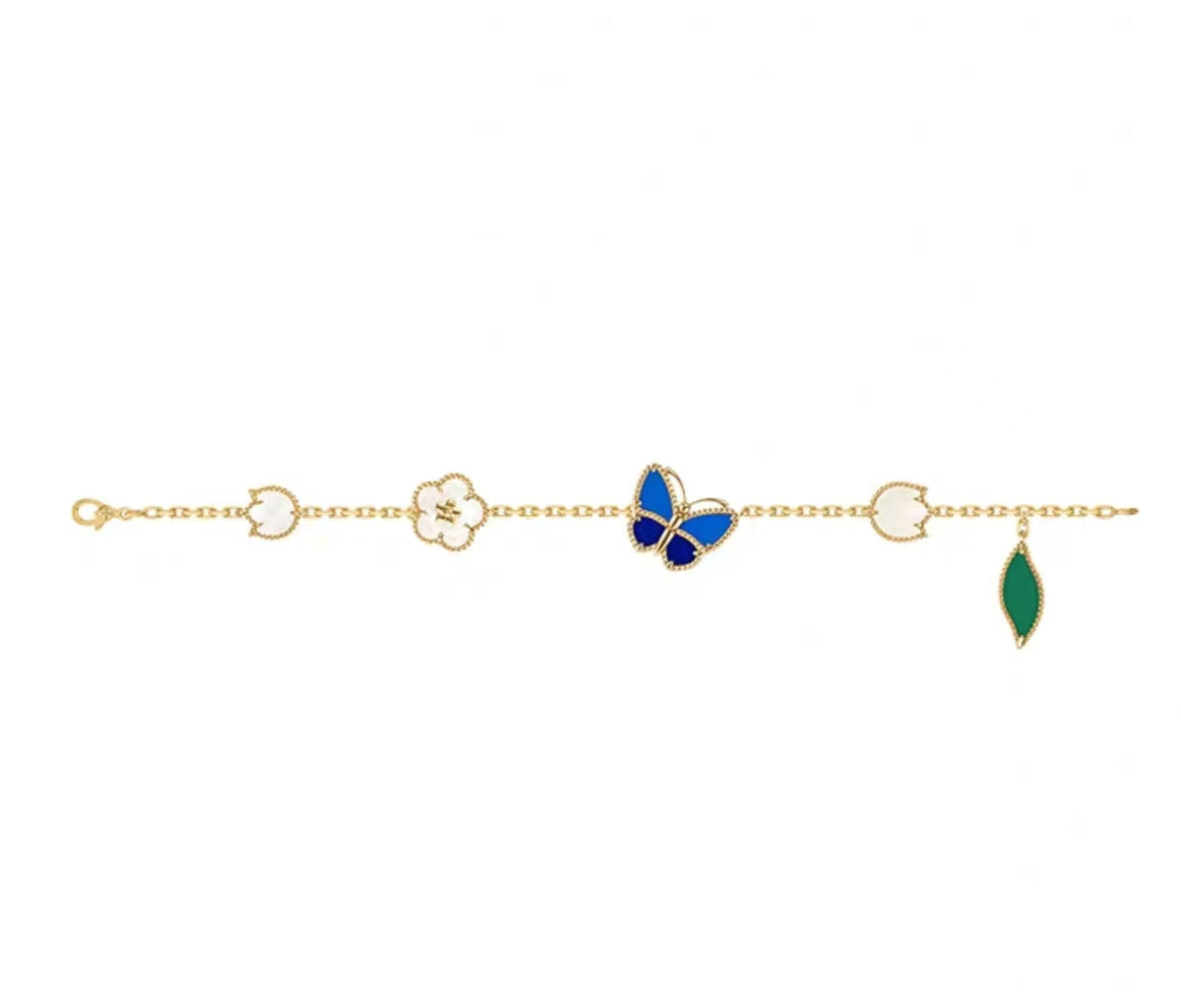 [Garvey ]LUCKY SPRING GOLD BLUESTONE WHITE MOTHER-OF-PEARL BRACELET