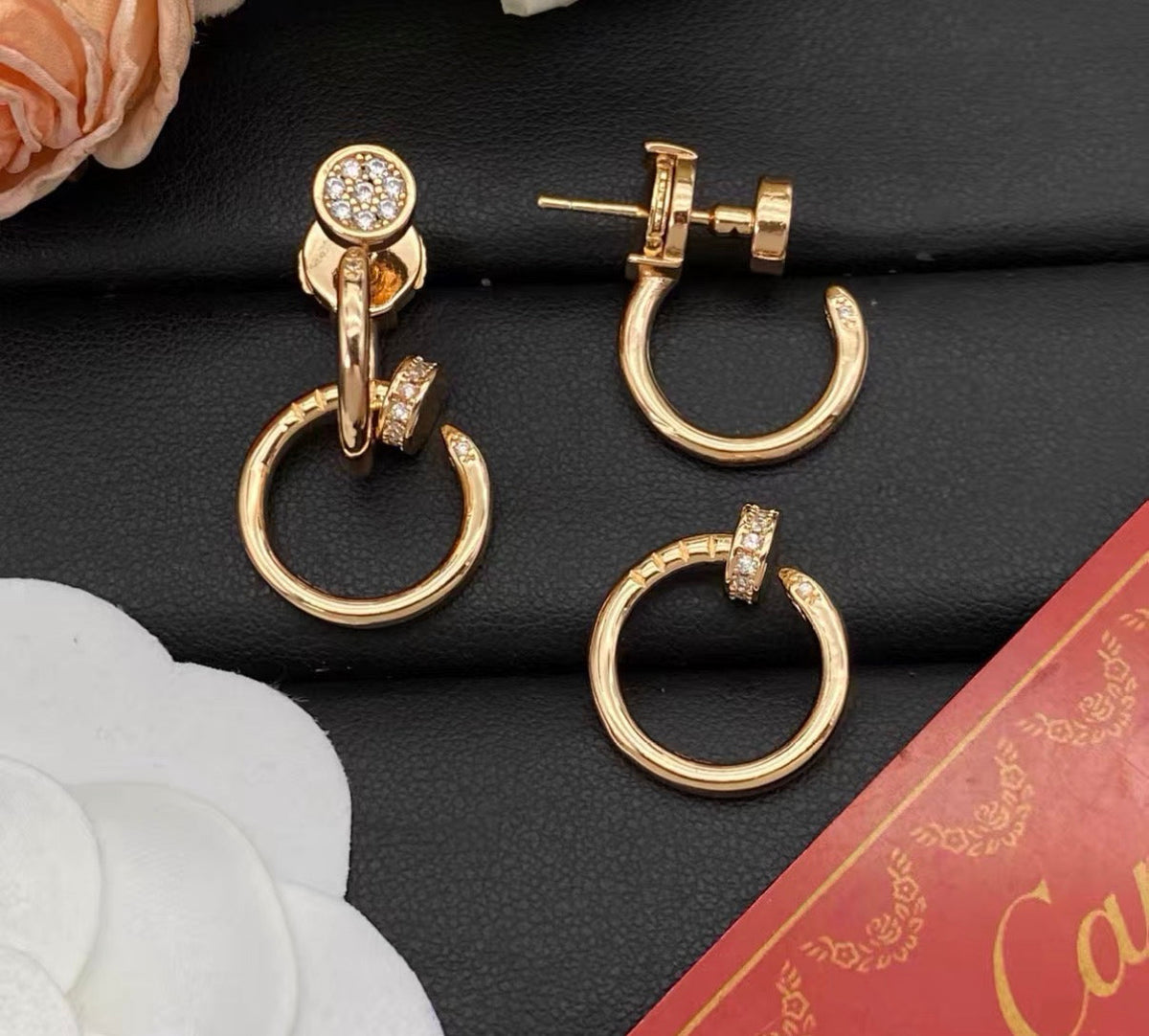 [Garvey]NAIL COLLECTION DIAMOND SET DOUBLE HOOP EARRINGS
