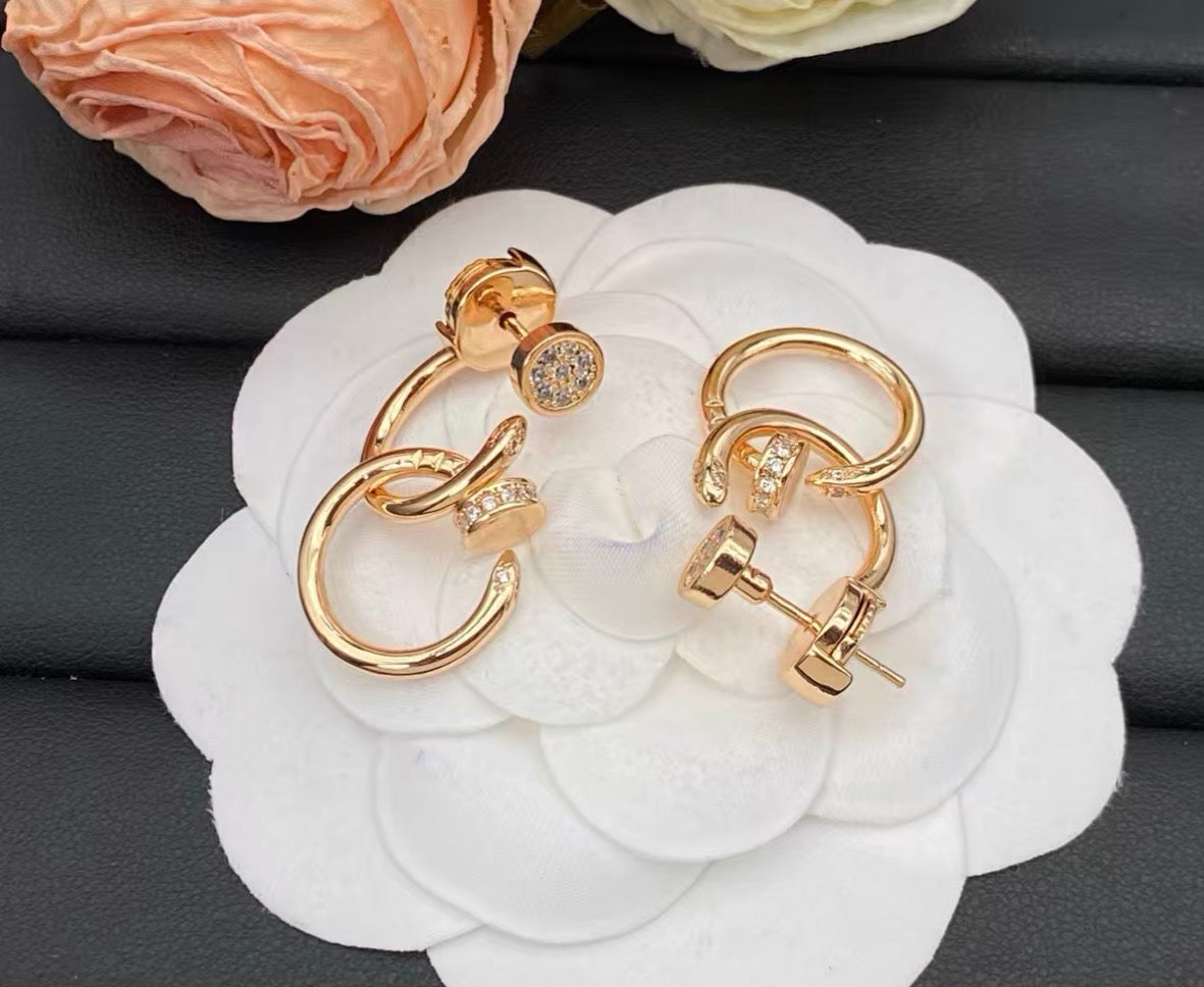 [Garvey]NAIL COLLECTION DIAMOND SET DOUBLE HOOP EARRINGS