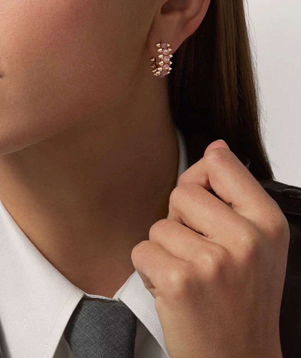 [Garvey]CLASH COLLECTION AGATE CHALCEDONY STUD EARRINGS