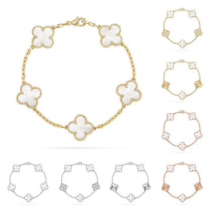 [Garvey]LUCKY CLOVER 5-MOTIF BRACELET - WHITE MOTHER-OF-PEARL COLLECTION