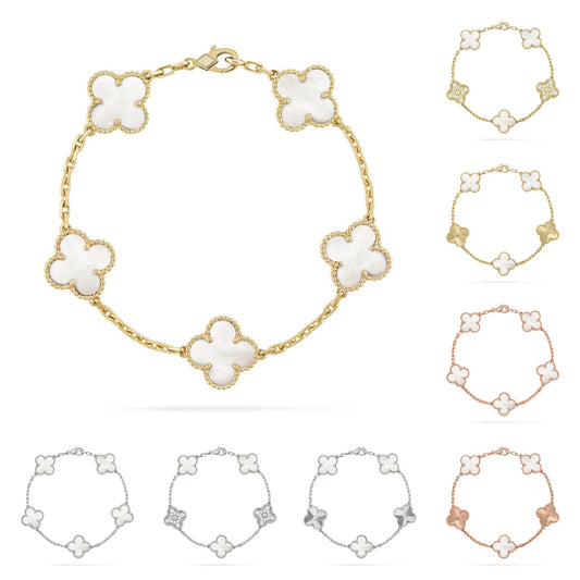 [Garvey]LUCKY CLOVER 5-MOTIF BRACELET - WHITE MOTHER-OF-PEARL COLLECTION