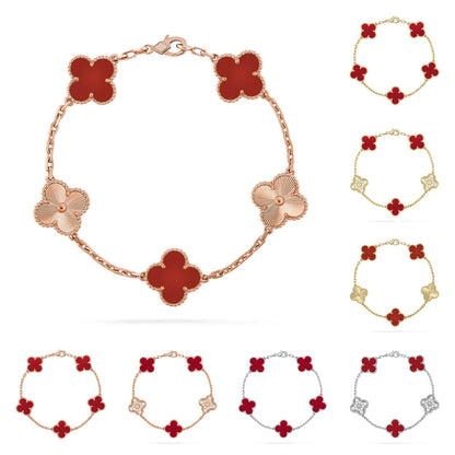 [Garvey]LUCKY CLOVER 5-MOTIF BRACELET - RED CARNELIAN COLLECTION