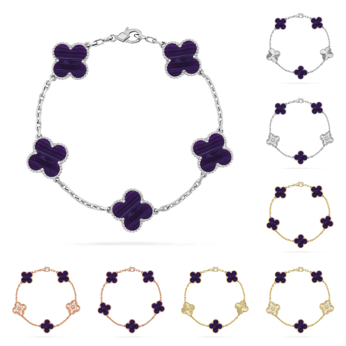 [Garvey]LUCKY CLOVER 5-MOTIF BRACELET - CHAROITE COLLECTION