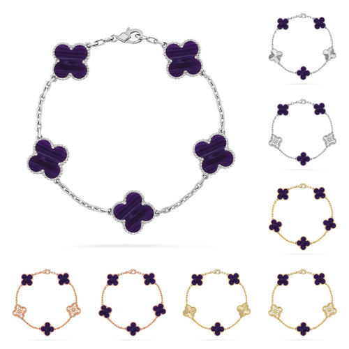 [Garvey]LUCKY CLOVER 5-MOTIF BRACELET - CHAROITE COLLECTION