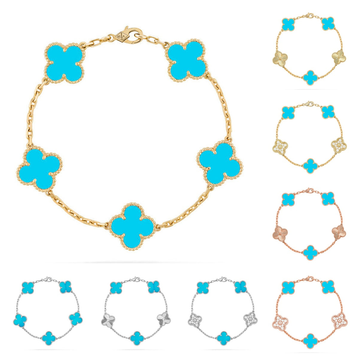 [Garvey]LUCKY CLOVER 5-MOTIF BRACELET - TURQUOISE COLLECTION