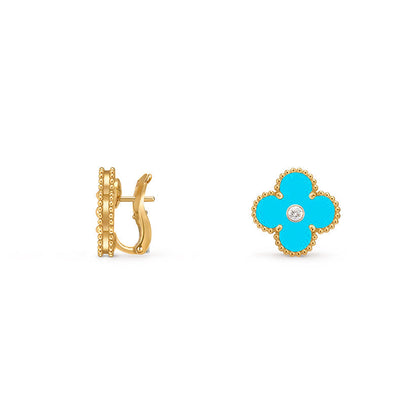[Garvey]15MM CLOVER FLOWER STUD EARRINGS DIAMOND-GOLD COLLECTION