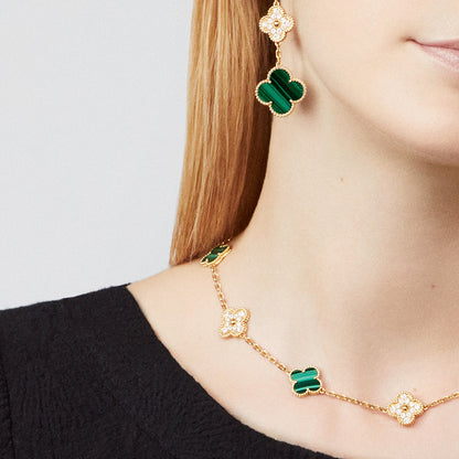 [Garvey ]CLOVER 10 MOTIFS MALACHITE DIAMOND NECKLACE
