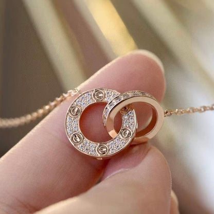 [Garvey ]LOVE 7.6MM NECKLACE ROSE GOLD AND SILVER  FULL DIAMOND