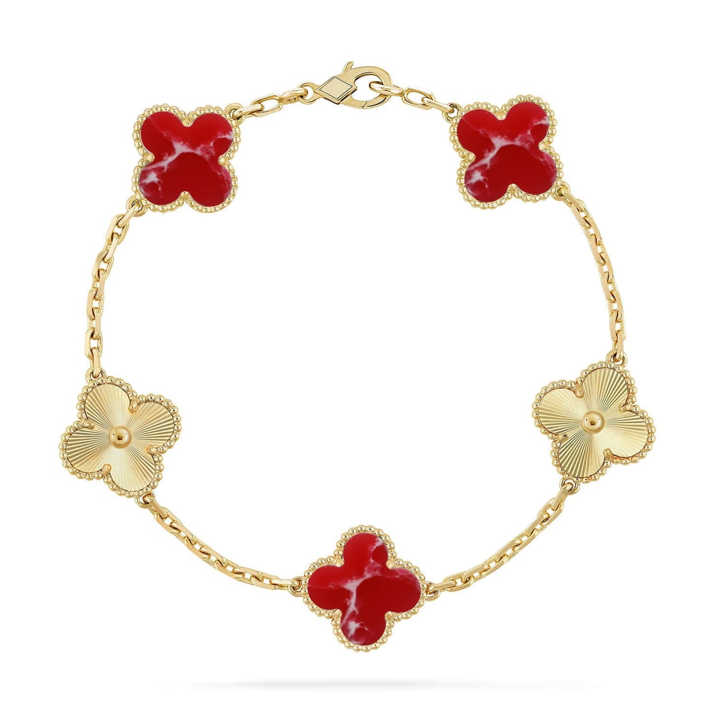 [Garvey]LUCKY CLOVER 5-MOTIF BRACELET - RED LARIMAR COLLECTION