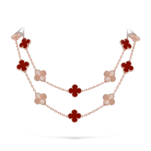 [Garvey]CLASSIC 20-MOTIF LUCKY CLOVER LONG NECKLACE ROSE GOLD COLLECTION