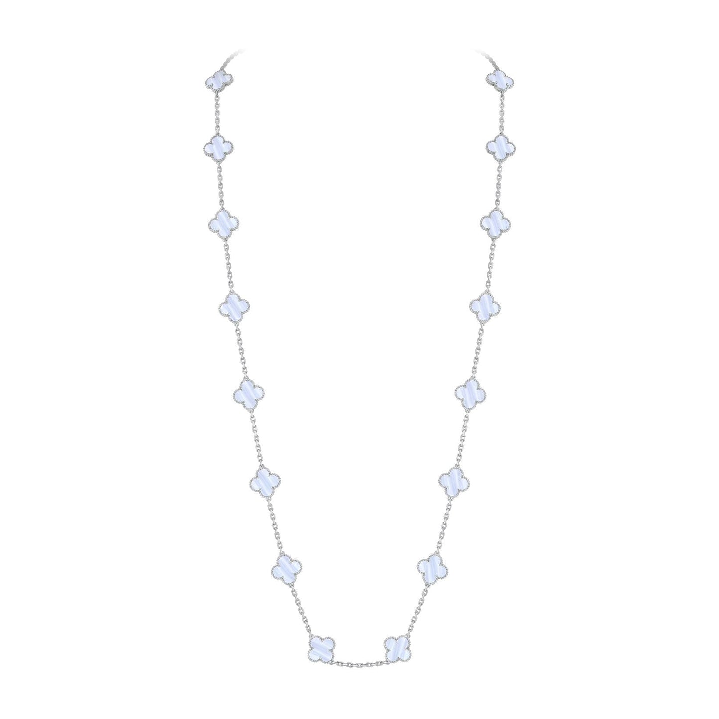 [Garvey]CLASSIC 20-MOTIF LUCKY CLOVER LONG NECKLACE WHITE GOLD COLLECTION