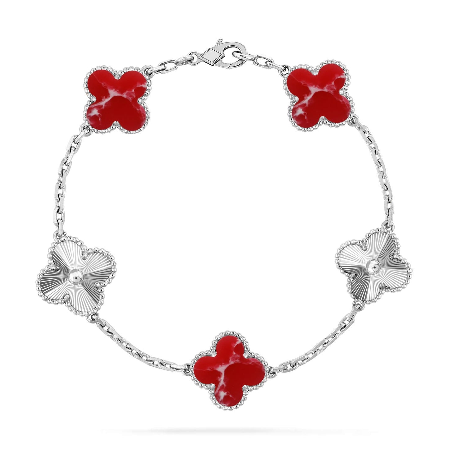 [Garvey]LUCKY CLOVER 5-MOTIF BRACELET - RED LARIMAR COLLECTION
