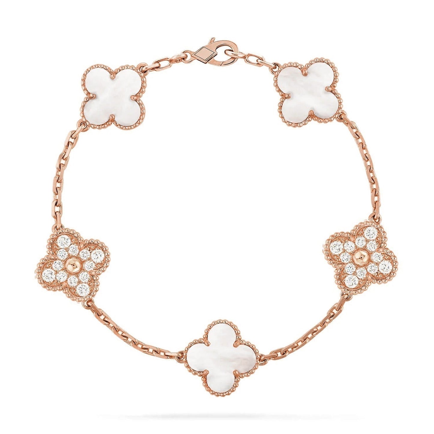 [Garvey]LUCKY CLOVER 5-MOTIF BRACELET - WHITE MOTHER-OF-PEARL COLLECTION
