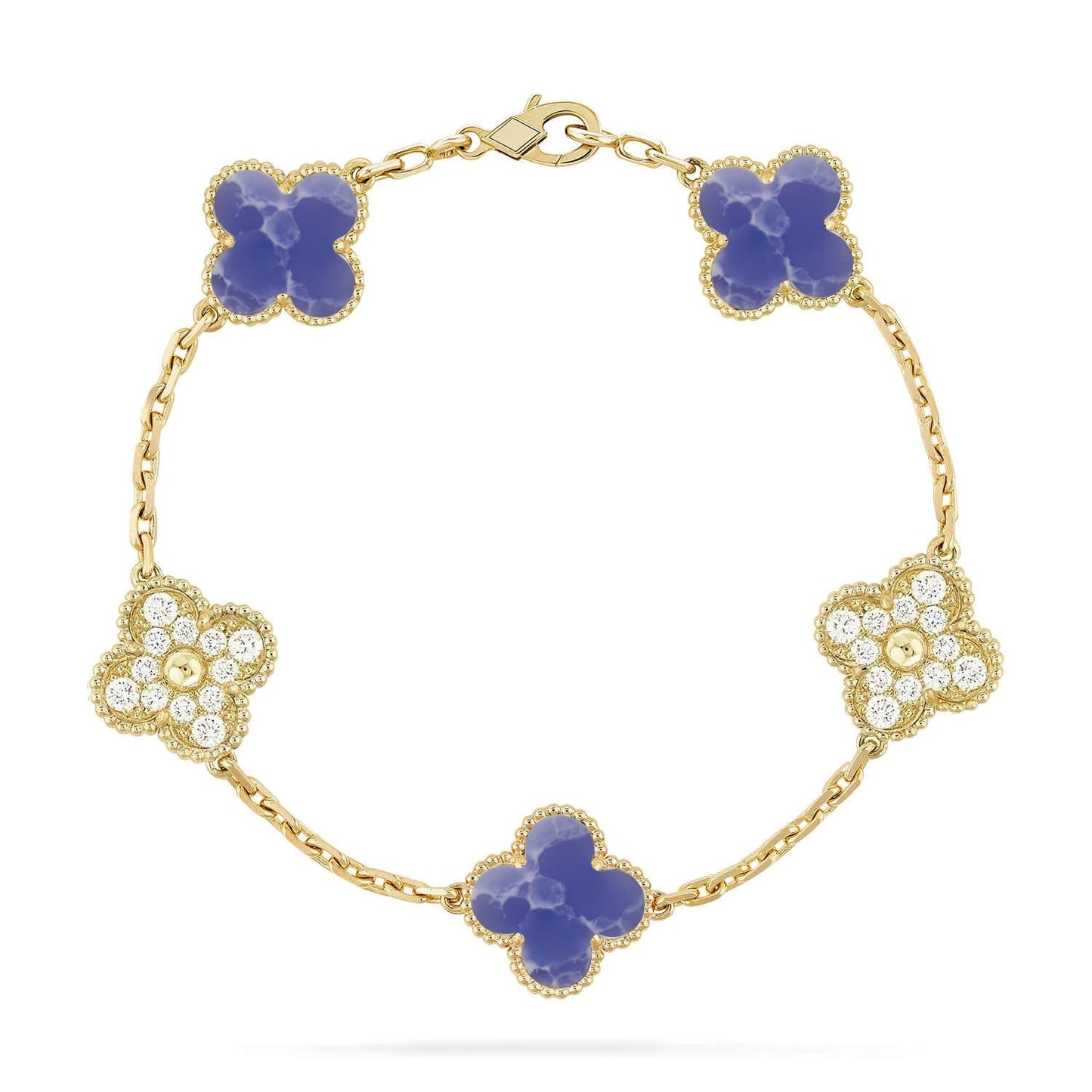 [Garvey]LUCKY CLOVER 5-MOTIF BRACELET - BLUE LARIMAR COLLECTION
