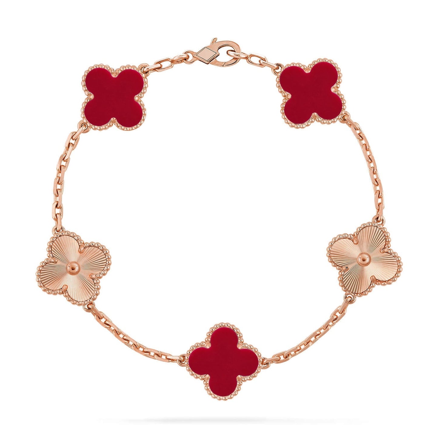 [Garvey]LUCKY CLOVER 5-MOTIF BRACELET - RED CARNELIAN COLLECTION
