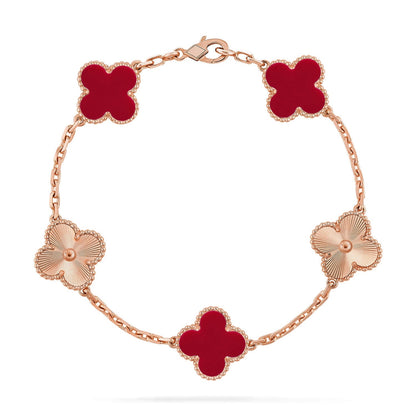 [Garvey]LUCKY CLOVER 5-MOTIF BRACELET - RED CARNELIAN COLLECTION
